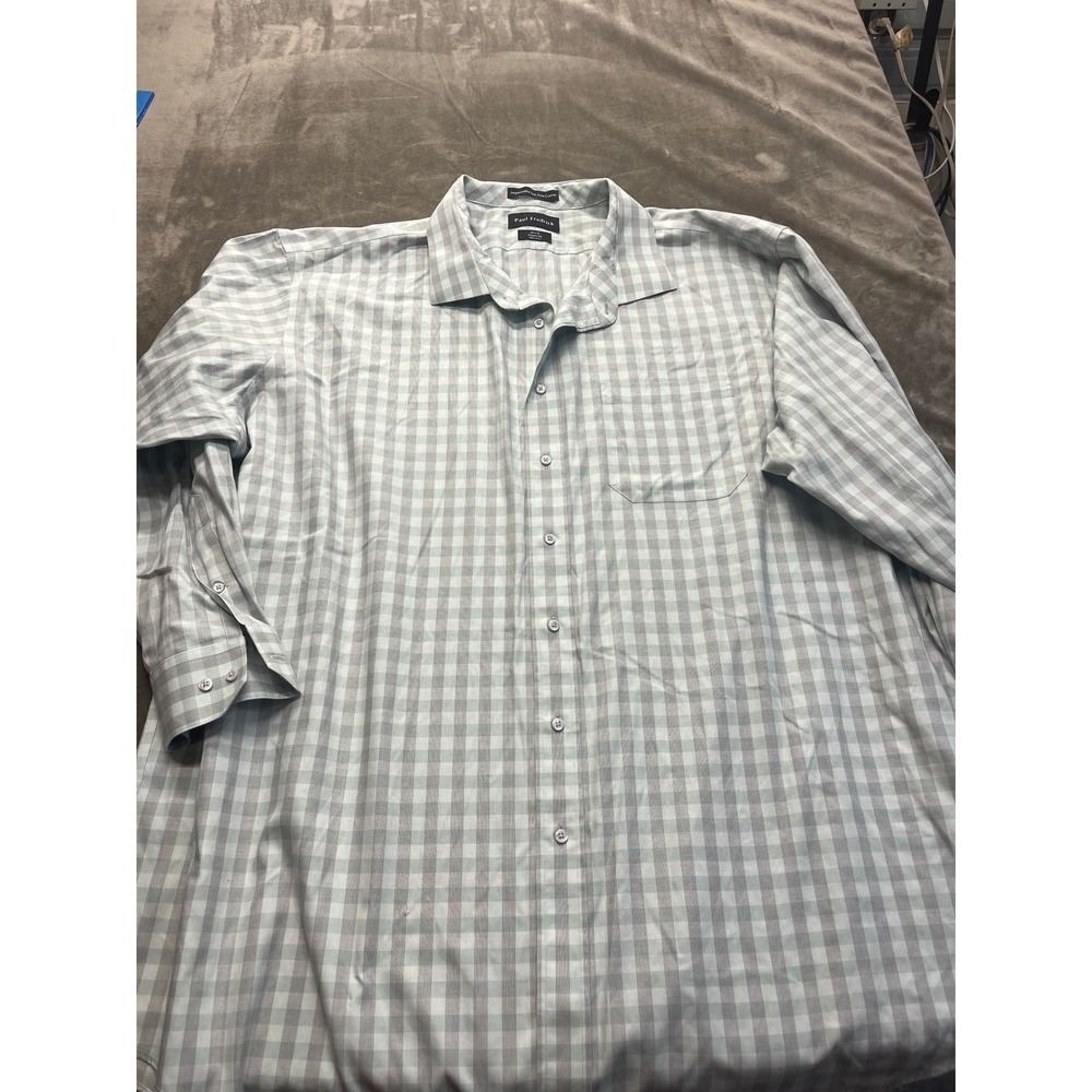 Paul Fredrick Men 20x35 Classic Fit No Iron Cotton Gingham Dress Shirt Blue Grey